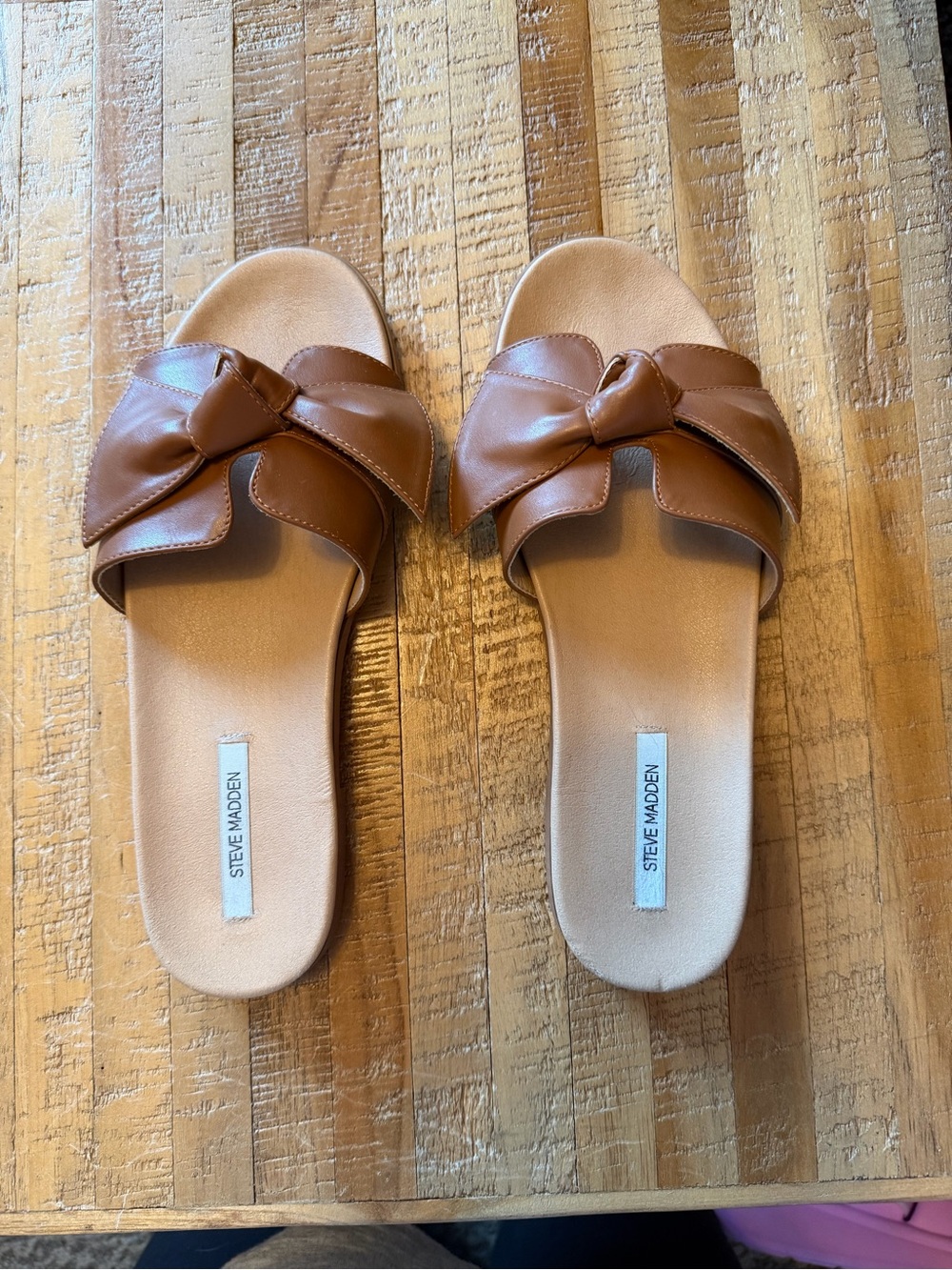 Steve Madden Tan Knot-Front Slide Sandals